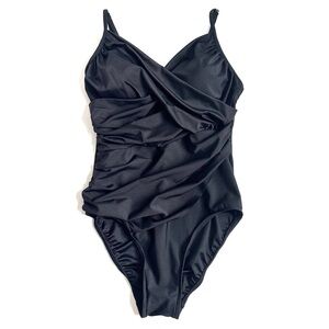 Miraclesuit Ruching Draped Slimming One Piece Swimsuit Size 12 Black